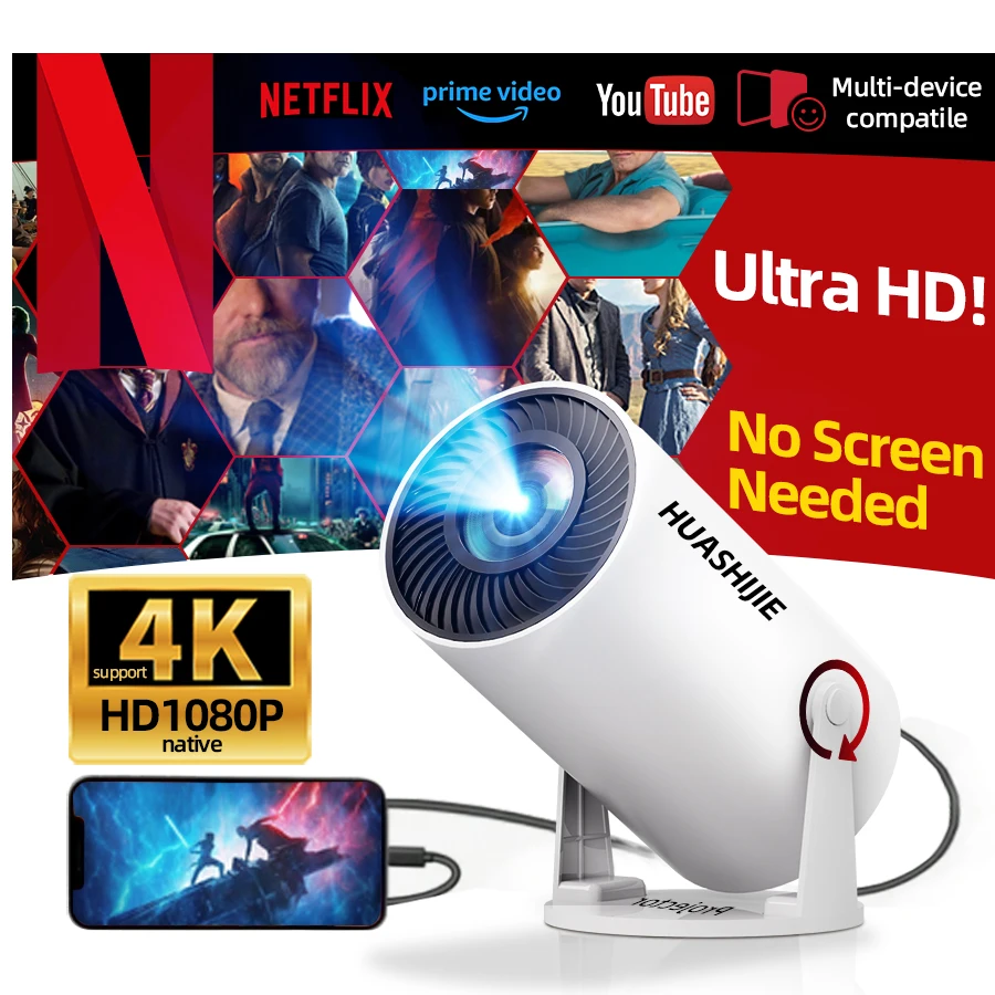 HD HomeTheater Projector,native 1080P,supports 4K ,Phone screen mirroring, built-in speakers, Christmas and Valentine's Day gift