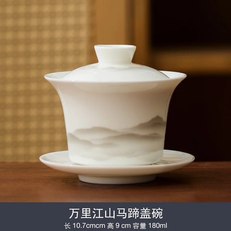 Gaiwan Chawan-Ensemble de tasses à thé, bol Puer, soupière à soupe, tasses chinoises Kung Fu, porcelaine céramique, britware de cérémonie, embryon blanc Akadama