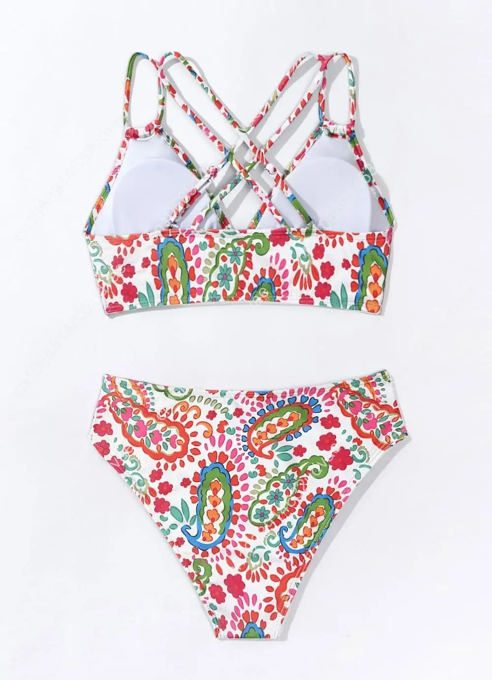 Tainehs Women's Push Up V Neck Bikini Sets Criss Cross Back Two Piece Bathing Suit