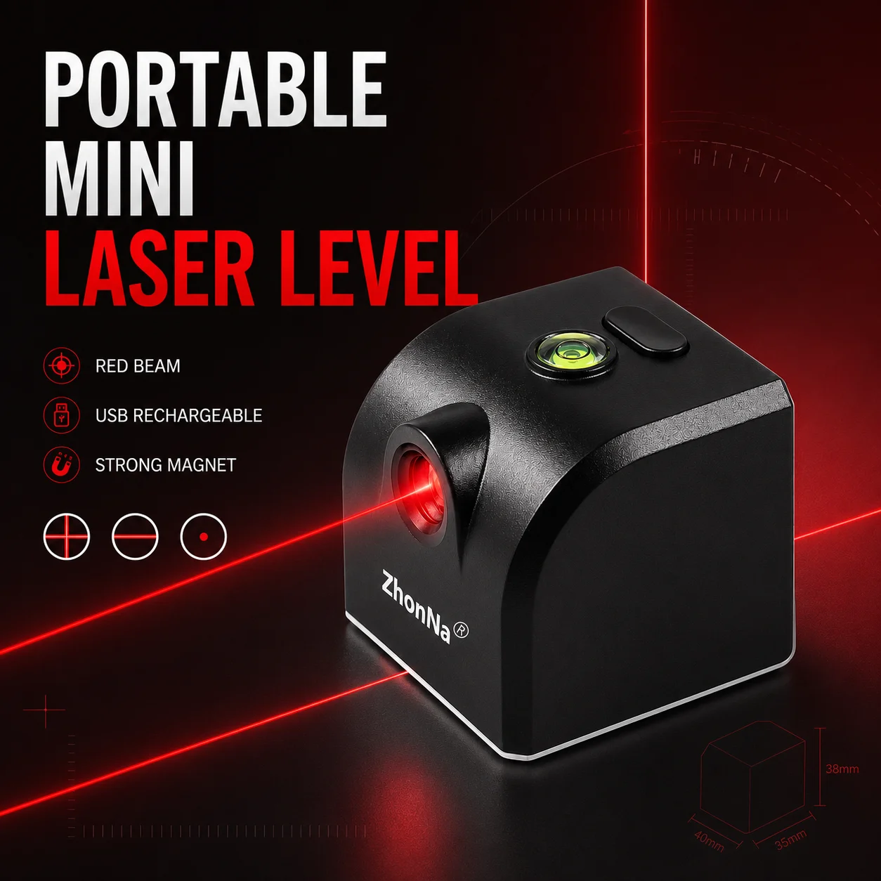 Ultra-Strong Green/Red Beam Portable Mini Laser Level, USB Rechargeable, Precision Indoor Renovation Tool for Home Improvement