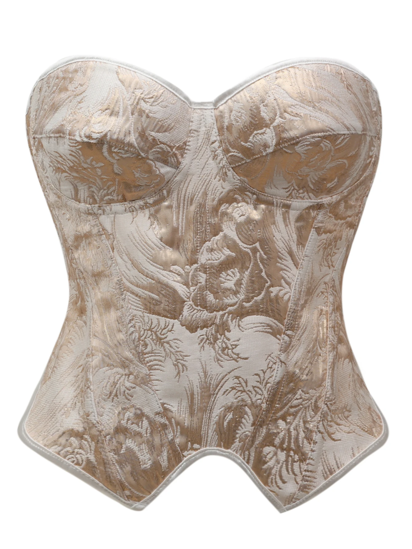 

French vintage jacquard top with back straps and side zipper for shaping and tightening the waist and body.