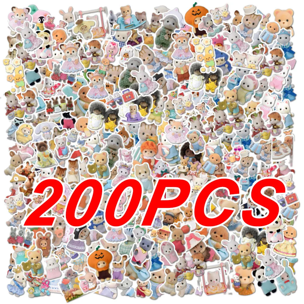 100/200 Uds Kawaii Calico Critters pegatinas lindo portátil álbum de recortes pegatinas de grafiti monopatín pegatinas estéticas de mano Juguetes