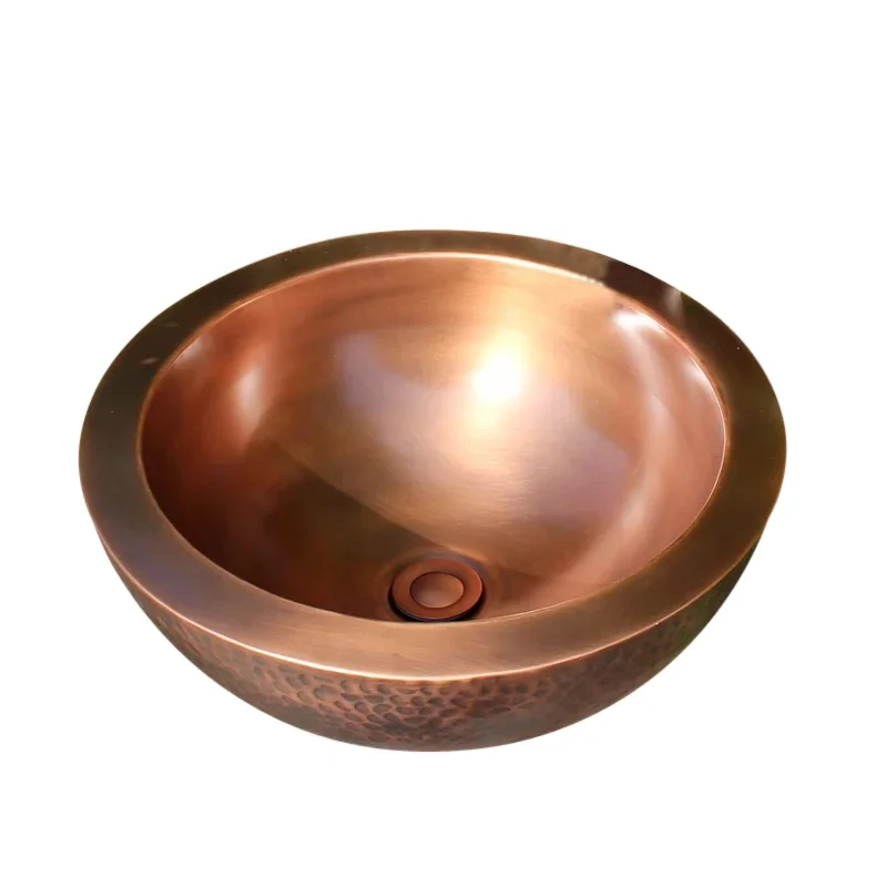Hand Hammered Round Single Bowl Bathroom Countertop Washbasin Container Sink