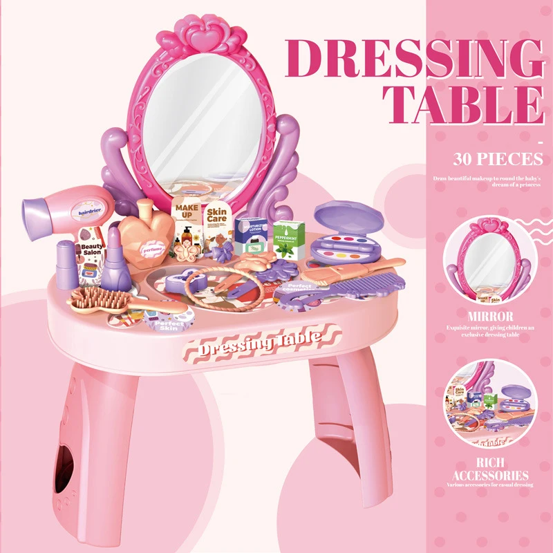 Kinderkaptafel Speelgoedmeisje Simulatie Thuis Make-up Sieraden DIY Tafel en Sticker Meisje Fantasiespeelhuis Kerstcadeaus