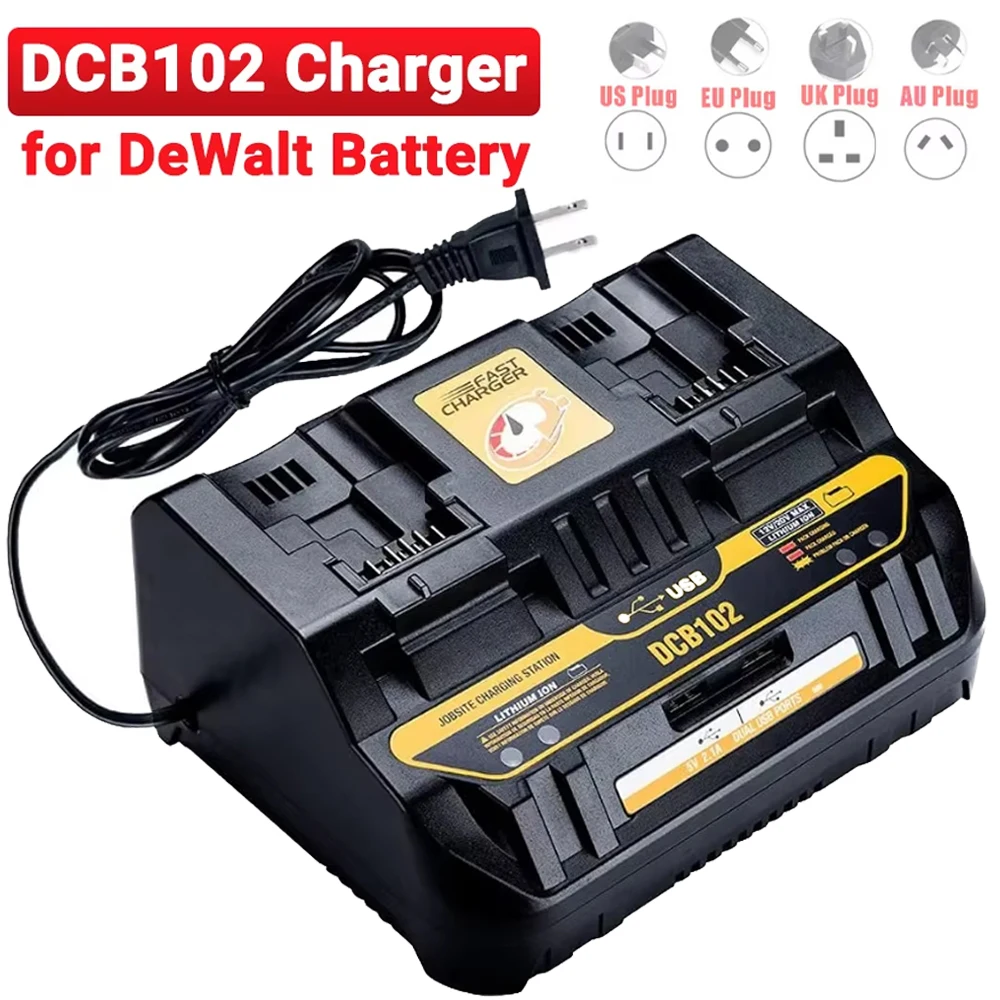 Fast charging DCB102 Li-ion Battery charger For DeWalt 12V 14.4V 18V 20V DCB105 DCB200 double charging postion with USB Port