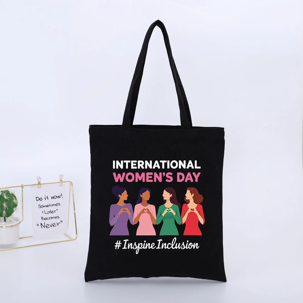 Slogan Print Canvas Tote Bag with Group Graphic, Casual Style for Daily Use and Shopping