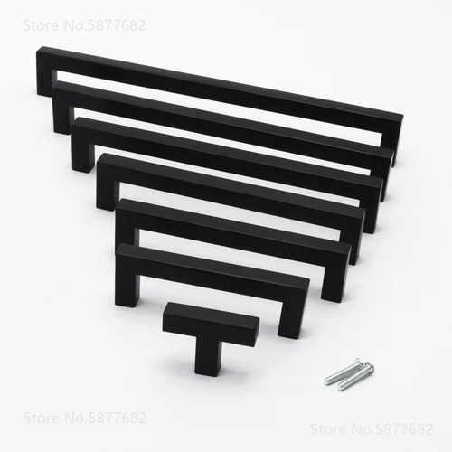 Imagen 2 del producto Manija de puerta, manija de gabinete negra, herrajes cuadrados para muebles, perillas de puerta de cocina de acero inoxidable, tiradores de cajón de armario