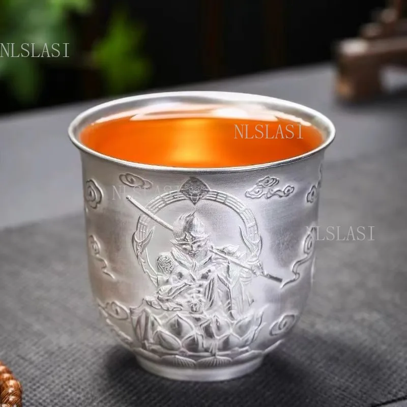 Silver Inner Pot Kung Fu Ceramic Gilded Silver Tea Cup for Tea Tasting, Master's Cup, Large Single Glass