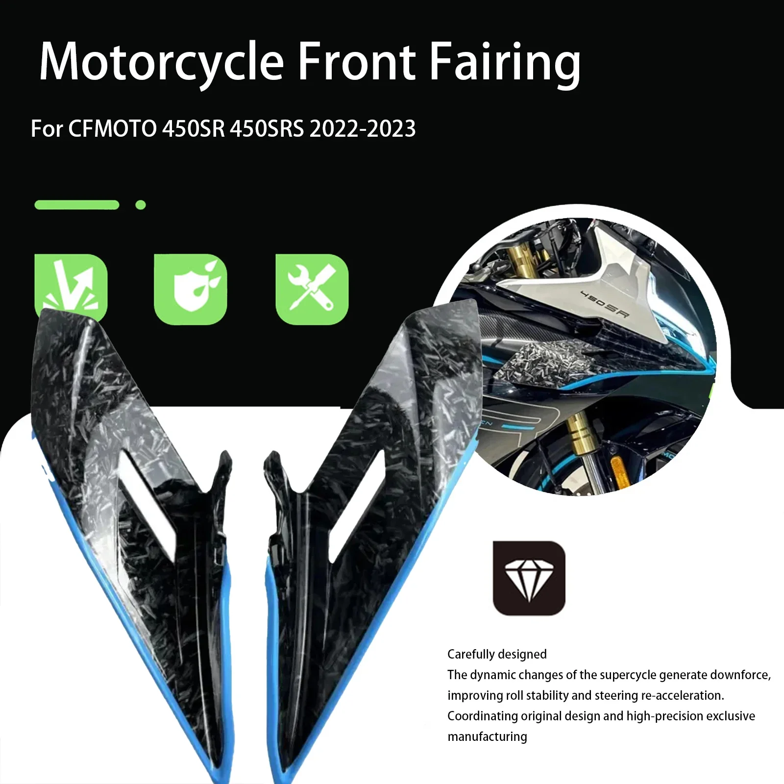 Motorcycle Front Fairing For CFMOTO 450SR 450SRS 2022-2024 Aerodynamic Winglet ABS Lower Cover Protection Guard Fixed Wind Wing
