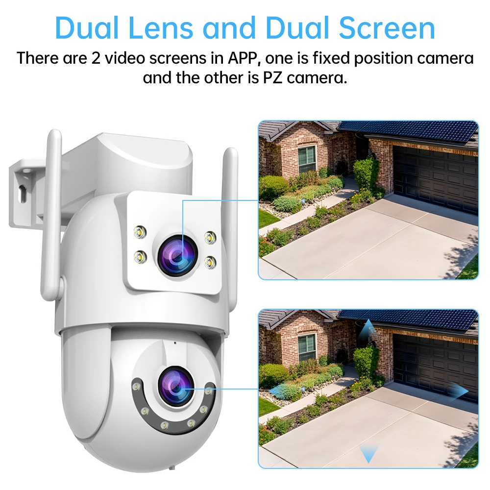Jooan 5K 8MP Dual Lens Dual Screen IP Camera Wifi PTZ Camera Outdoor AI Auto Tracking CCTV HD Audio Video Surveillance