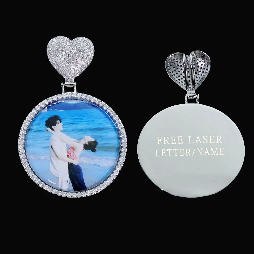 

ESKEEM сердце залог круг цепочка фото кулон мемориальная картинка ожерелье 18 К позолоченный 5А кубический цирконий хип-хоп ювелирные изделия