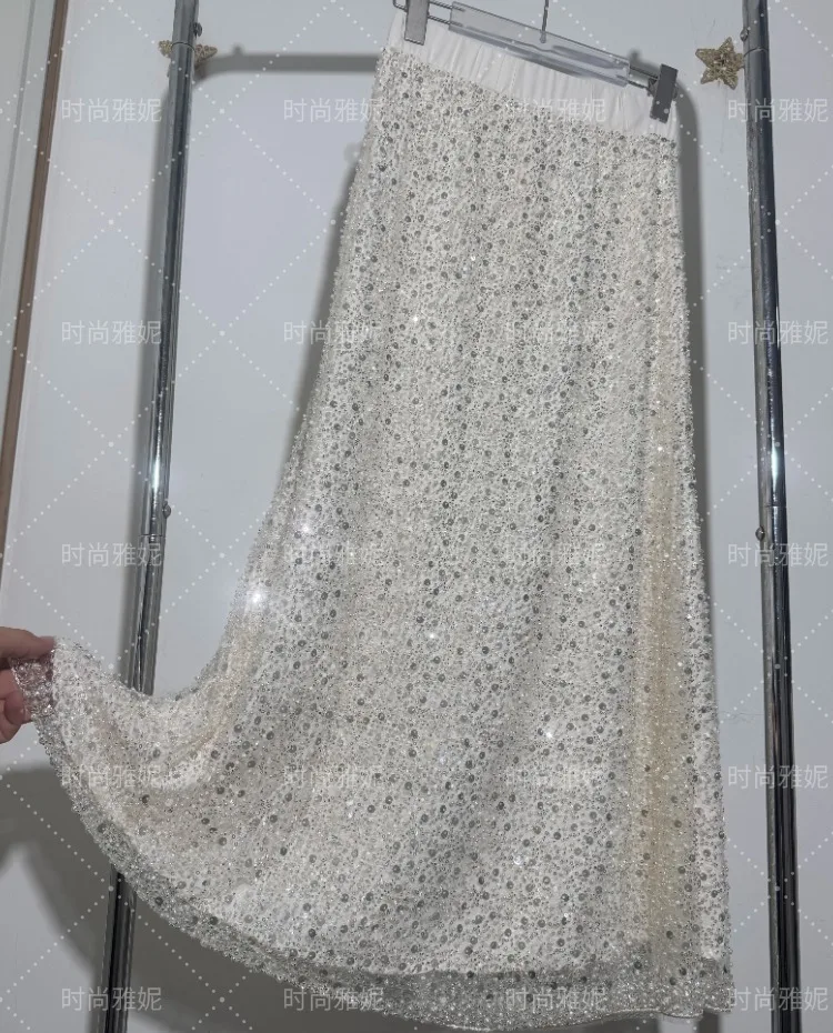 Moda pesada lantejoulas frisado cardigan jaqueta para mulher fino ajuste bodycon saia de comprimento médio na moda casaco de manga longa