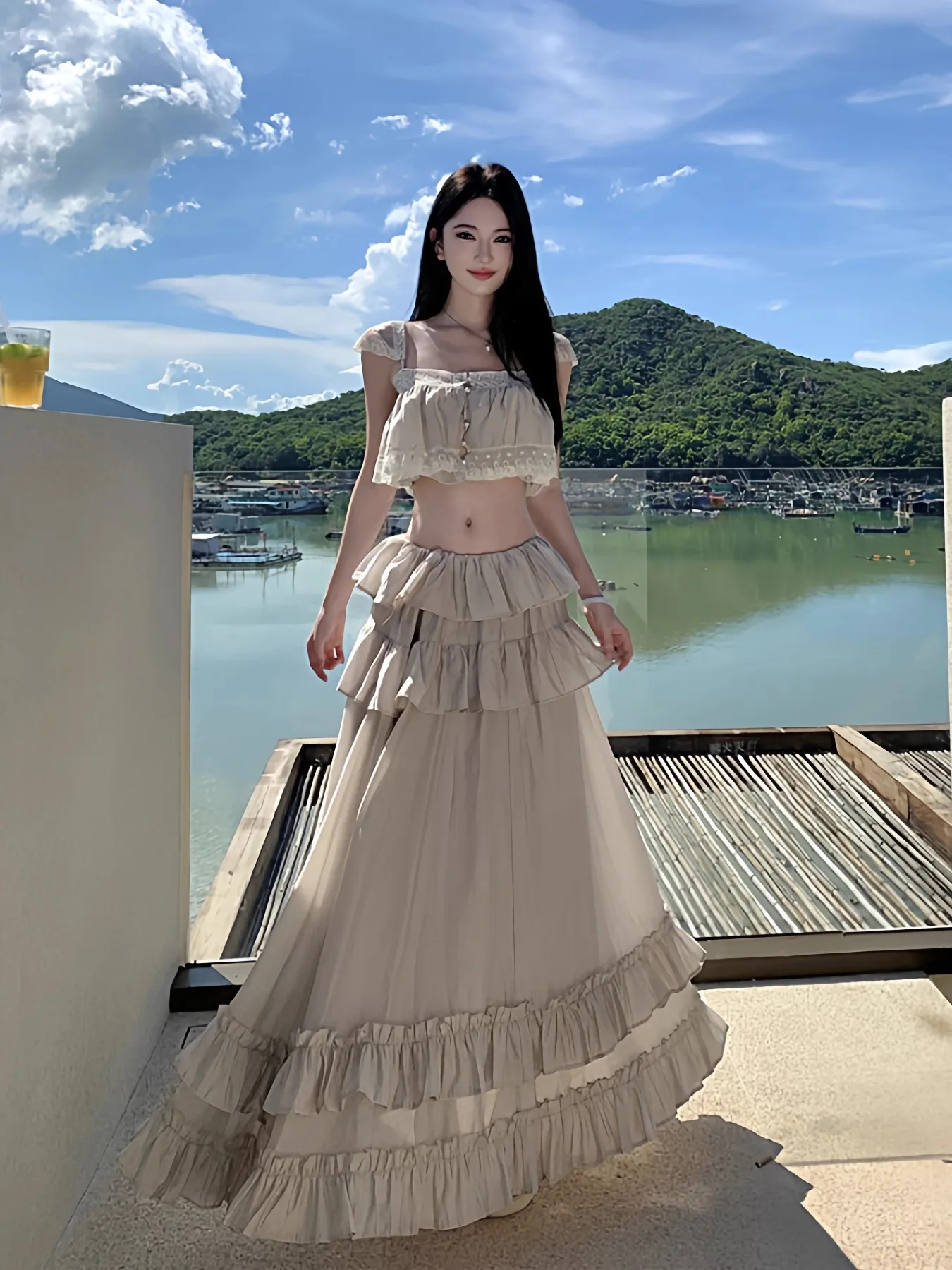 

Stunning Island Dopane Vaion Set ort Strap Top Women's Fairylike f Skirt Polyester Material Spring Season