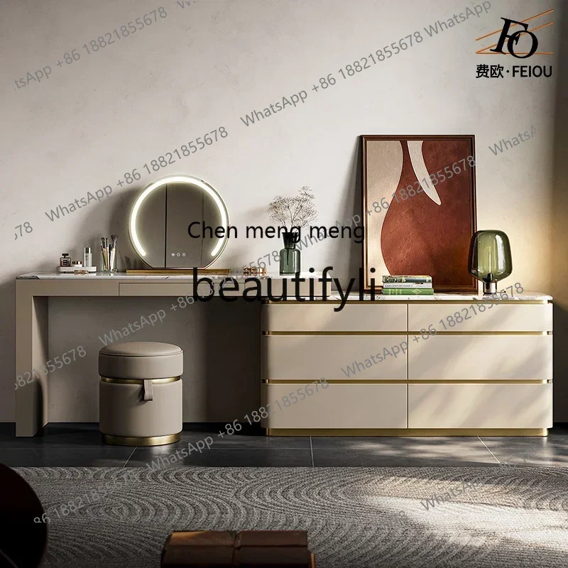 light luxury dresser, bedside cabinet, custom marble premium drawer cabinet, integrated makeup tableD06