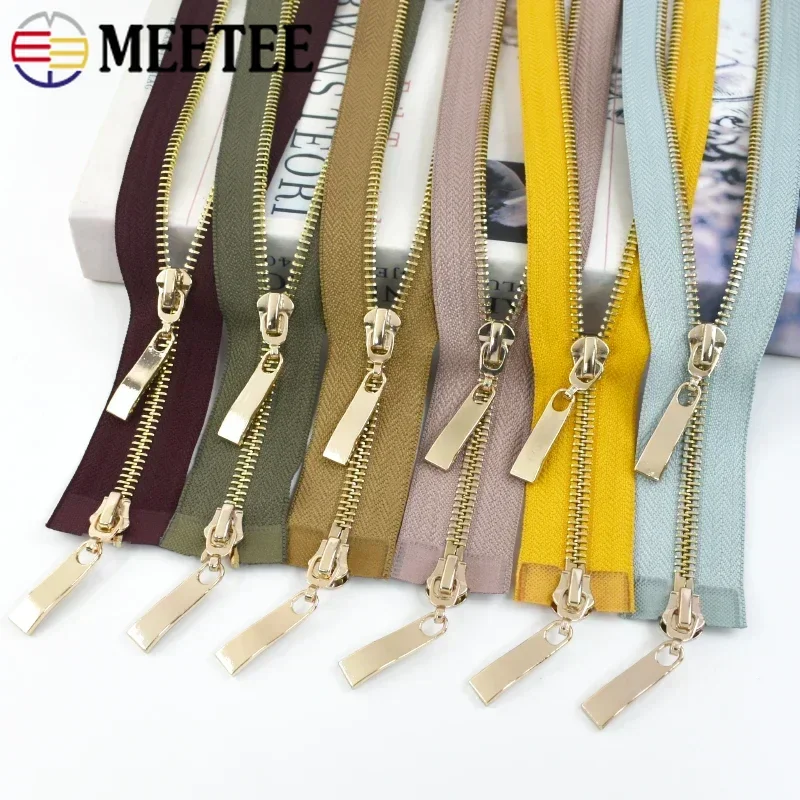 Meetee 80/100/120cm Double Slider 5# Metal Zipper for Jacket Coat Sewing Zippers Repair Kits DIY Clothing Auto Lock Zip Closure