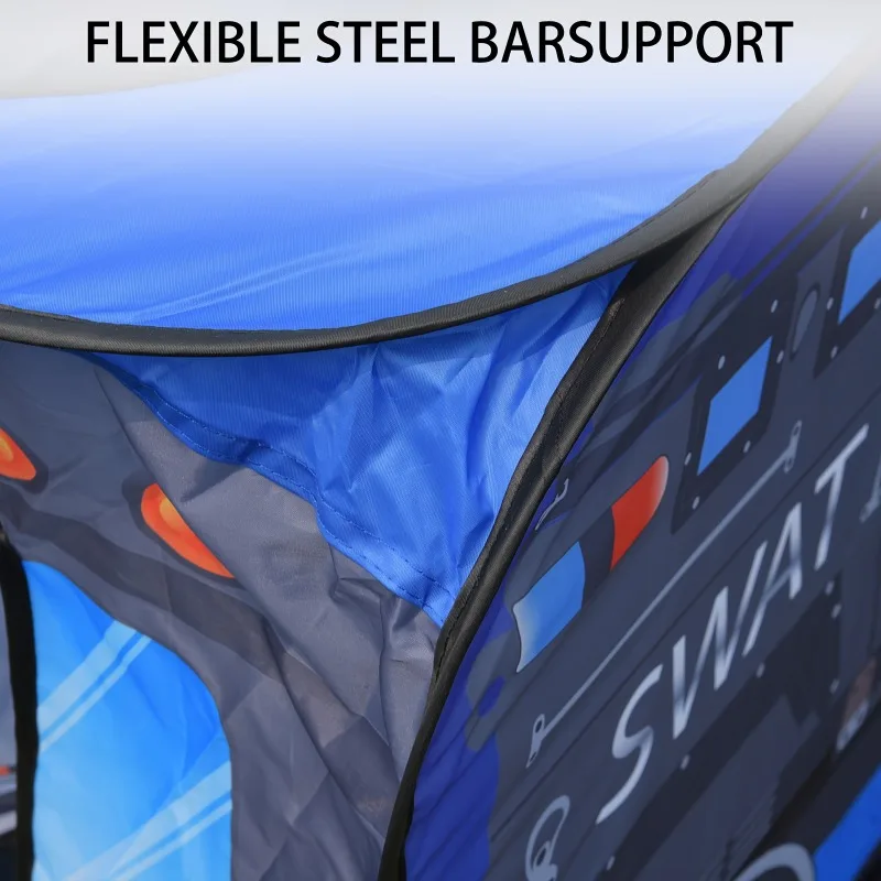 Kids Police Car Play Tent with Ball Pit Foldable Durable Polyester Steel Frame for Boys Girls Toy Gift Children Adventure Fun