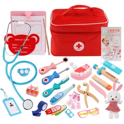 Wooden Pretend Play Doctor Set para Crianças, Equipamento Médico de Simulação, Caixa De Armazenamento Para Crianças, Jogar Jogos, Cosplay, Brinquedos Educativos