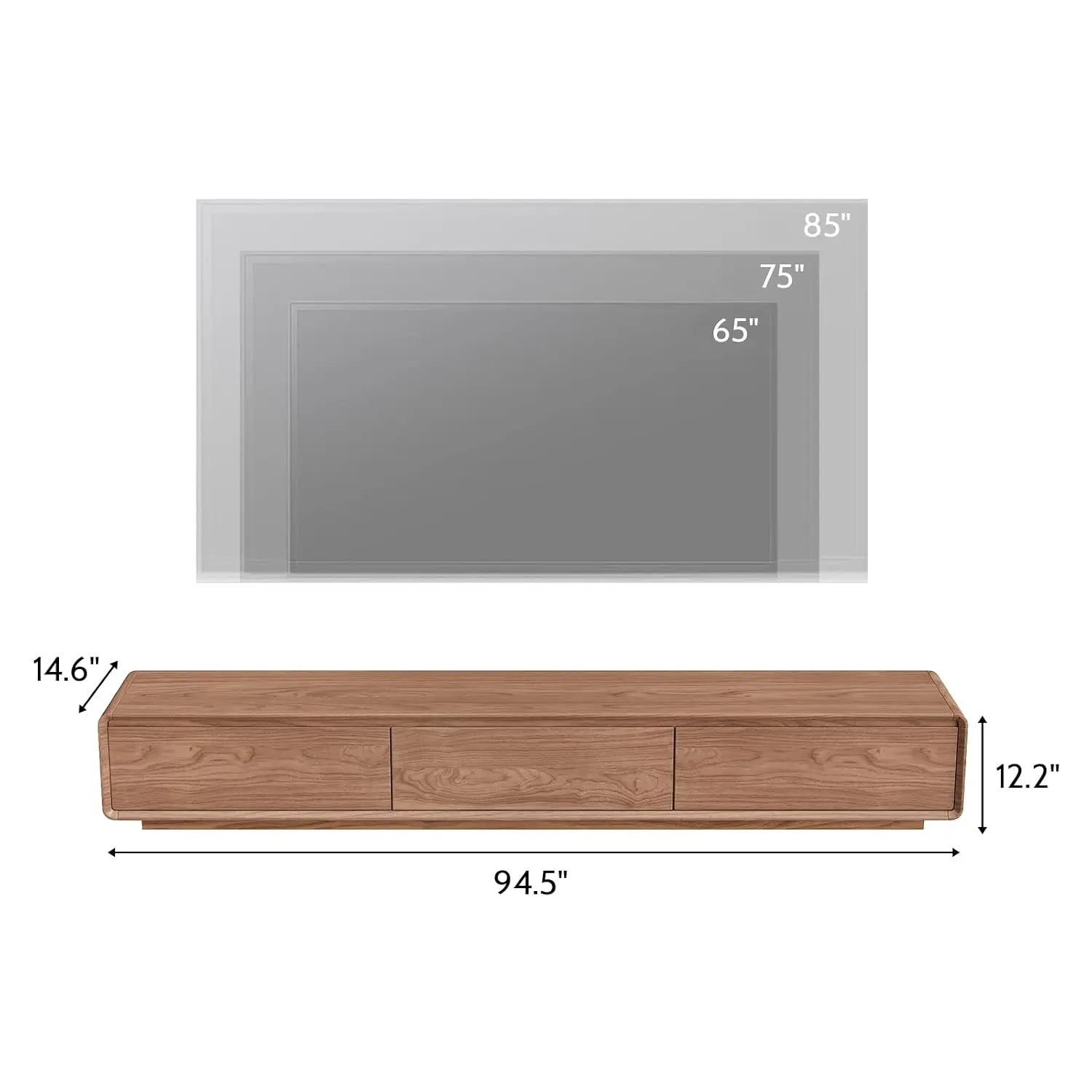Mid-Century Wood TV Stand with 3 Drawers, Low Profile Media Console for 65-100 Inch TVs, 94.49