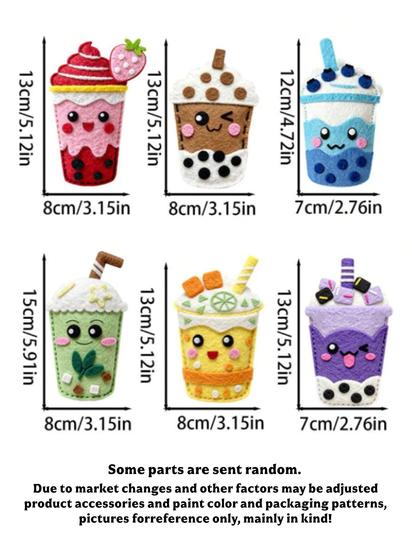 6-Piece DIY Bubble Tea Cup Craft Kit, Creative and Fun Handmade Crafts, Hand-sewn Pendant Decorations, Kids' Gifts