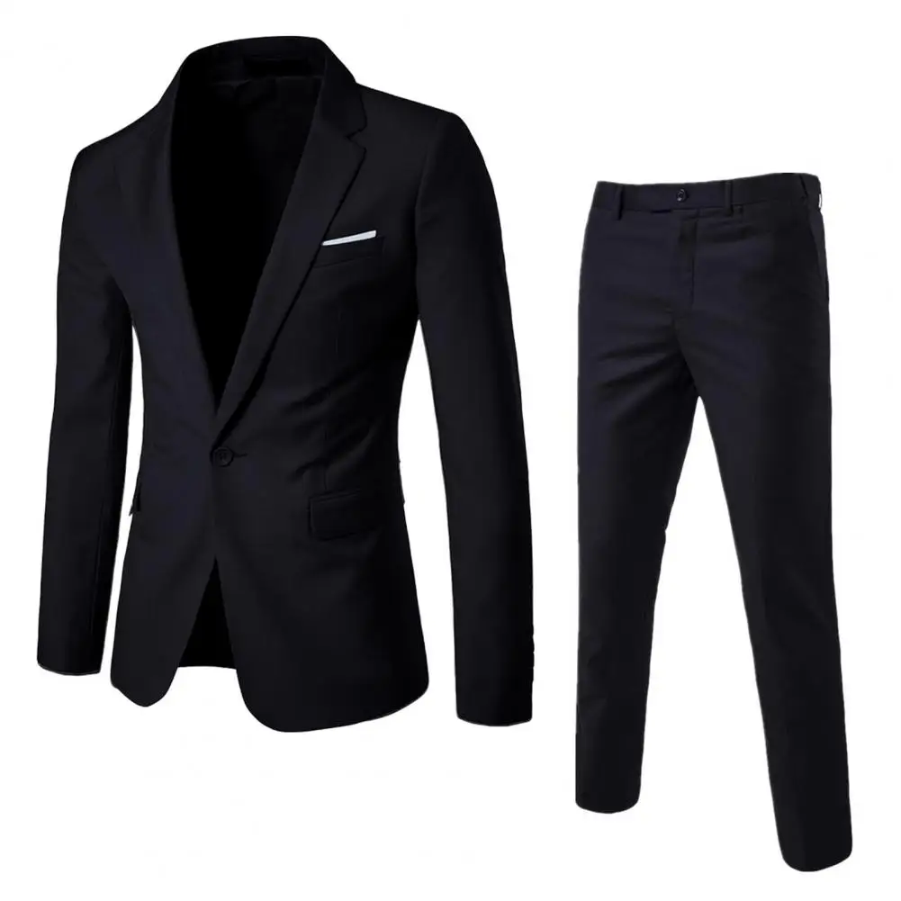 2024 Men Business Blazer Suit Pants Set Lapel Long Sleeve Single Button Pockets Suit Coat Slim Long Pants Blazer Set Workwear