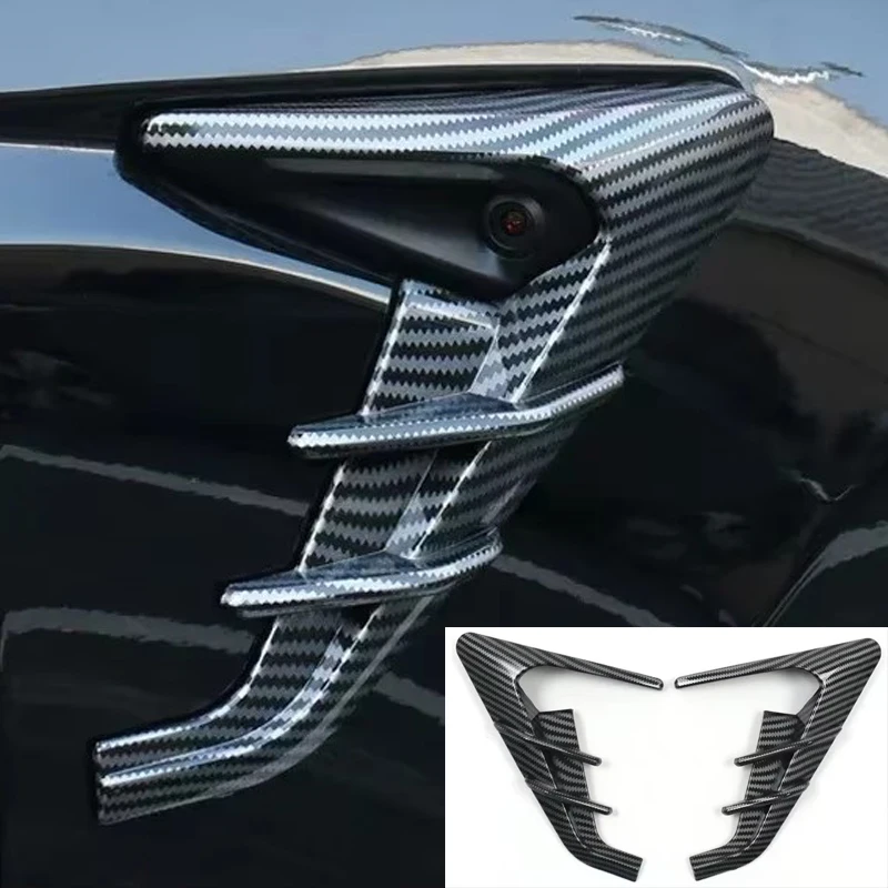 2pcs For Tesla Model Y/3 Highland 2024 Car Side Wing Panel Cover Spoiler Thunder Side Sign Carbon Fiber Dust Cover Camera Flanks