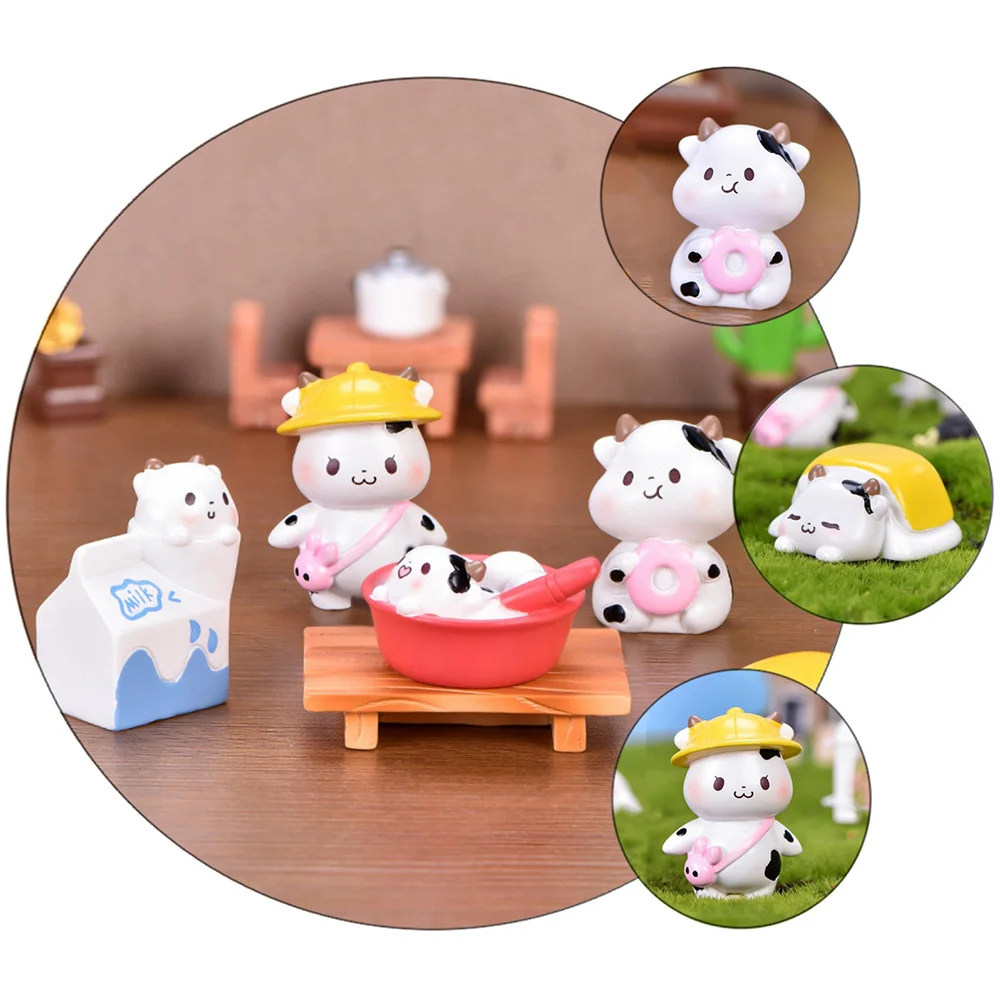 

7pcs Cartoon Cow Figurines Mini Resin Animals For Garden Decor Fairy Landscape Micro Scene Cute Ornament Decor