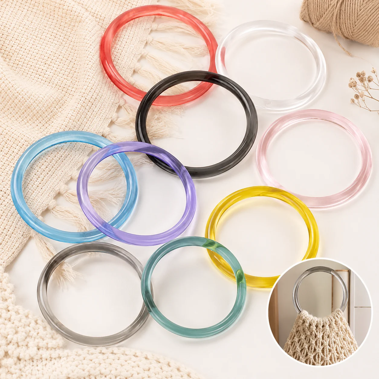 

2/4Pcs 10cm Acrylic Circular Bag Handle Transparent Plastic Resin Ring for Handbag Woven Purse DIY Luggage Parts Accessories Set