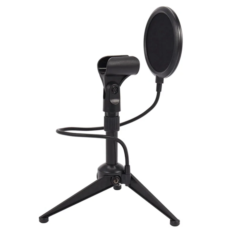1Set Dual Mesh Filter And Screw Adapter Adjustable Shock Isolation Metal Microphone Stand Tripod Black-B60B
