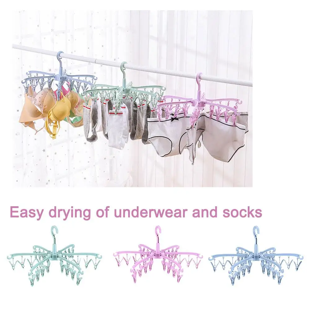 NEW High Quality 24 Clips Folding Clothes Dryer Rotatable Windproof Socks Storage Home Underwear Fast Laundry Drying Hanger V7S6