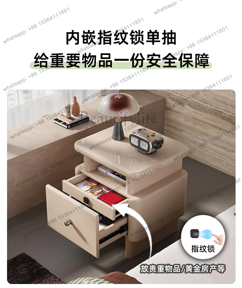 Bedside table high-end, creative storage, exquisite bedside table with lock solid wood paint