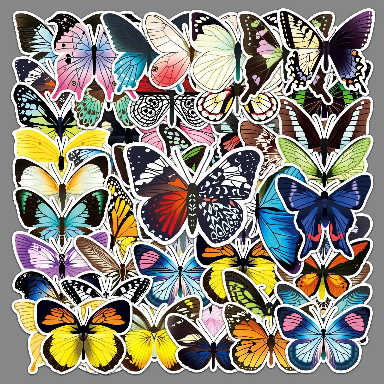 50 butterfly hand account book stickers, cartoon insects, cute animals, DIY notebook, Gooka decoration, waterproof