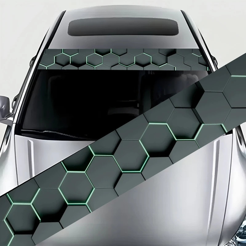 1 piece, gray-green geometric honeycomb decorative painting excellent performance, unique design, front windshield sticker