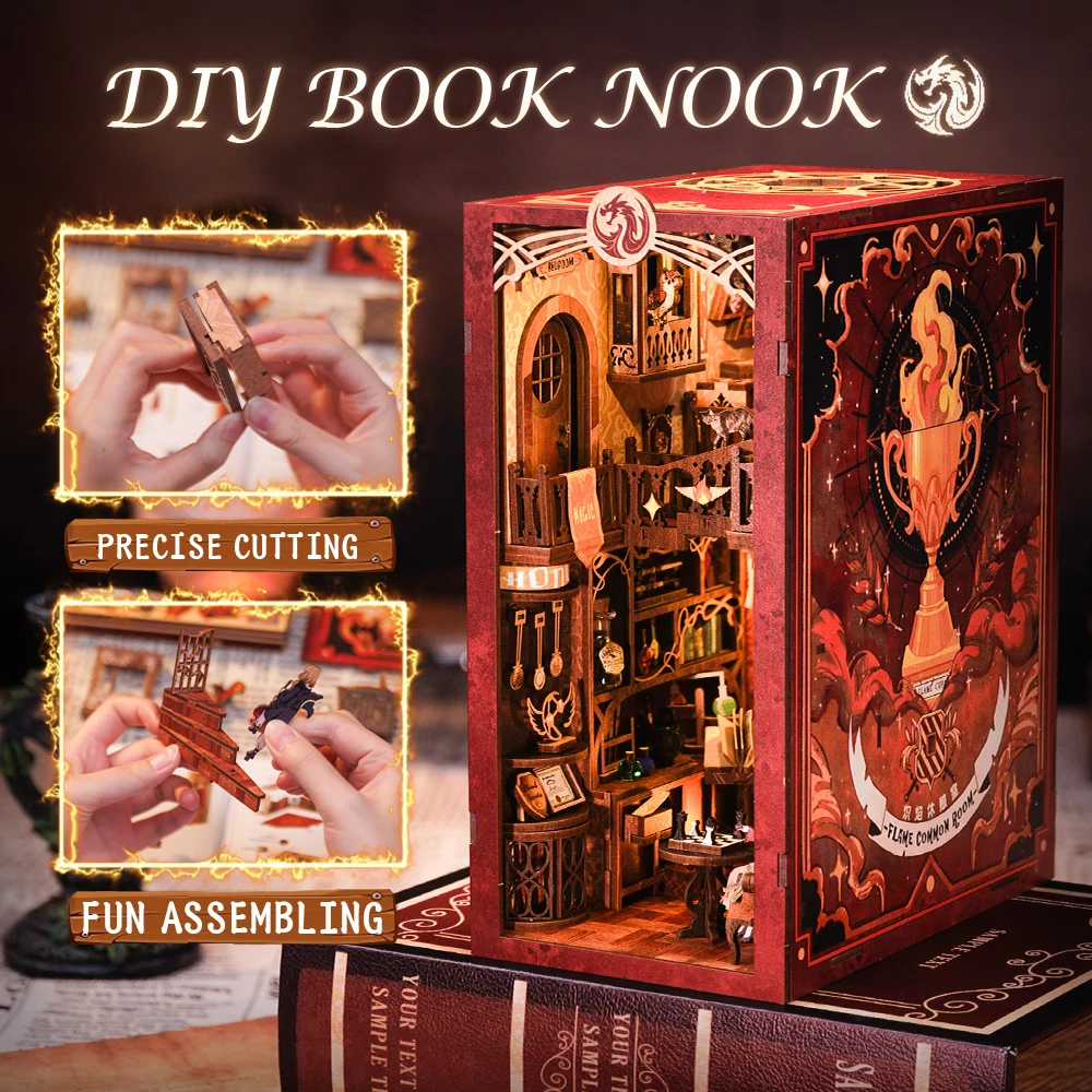 DIY Holz Buch Nook Regal Einsatz Kit Miniatur Gebäude Kits Bücherregal magische Serie Buchs tützen Erwachsenen Geburtstags geschenke