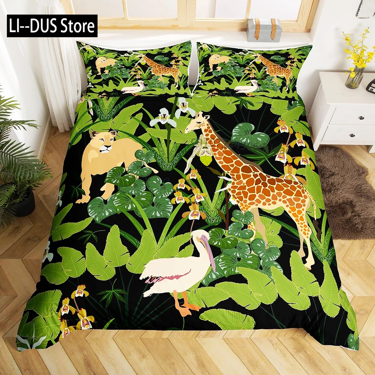 Cute Giraffe Bedding Set Full Size 3pcs with 1 Duvet Cover 2 Pillowcases Animal Bedding Set for Kids Boys Girls Room Decoration