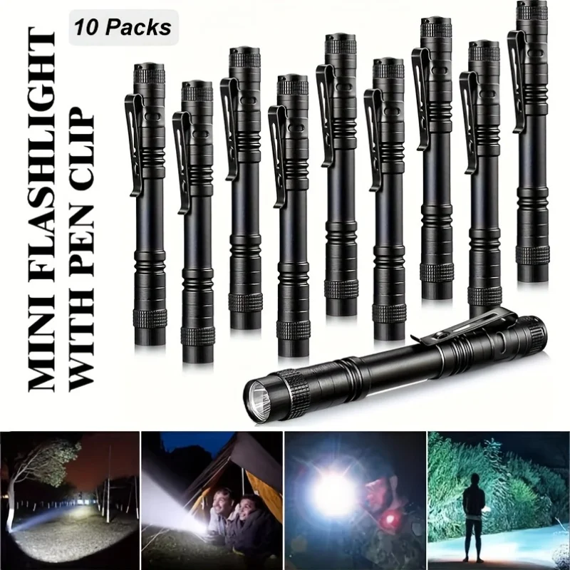 

10pcs Mini LED Flashlights, Aluminum Alloy, Handheld Pen Lights with Clip - Durable, Portable Torches for Camping, Emergency, Diary Lighting (AAA Batteries Not Included), Camping Gear | Compact Flashlight | Durable Construction, LED Flashlight