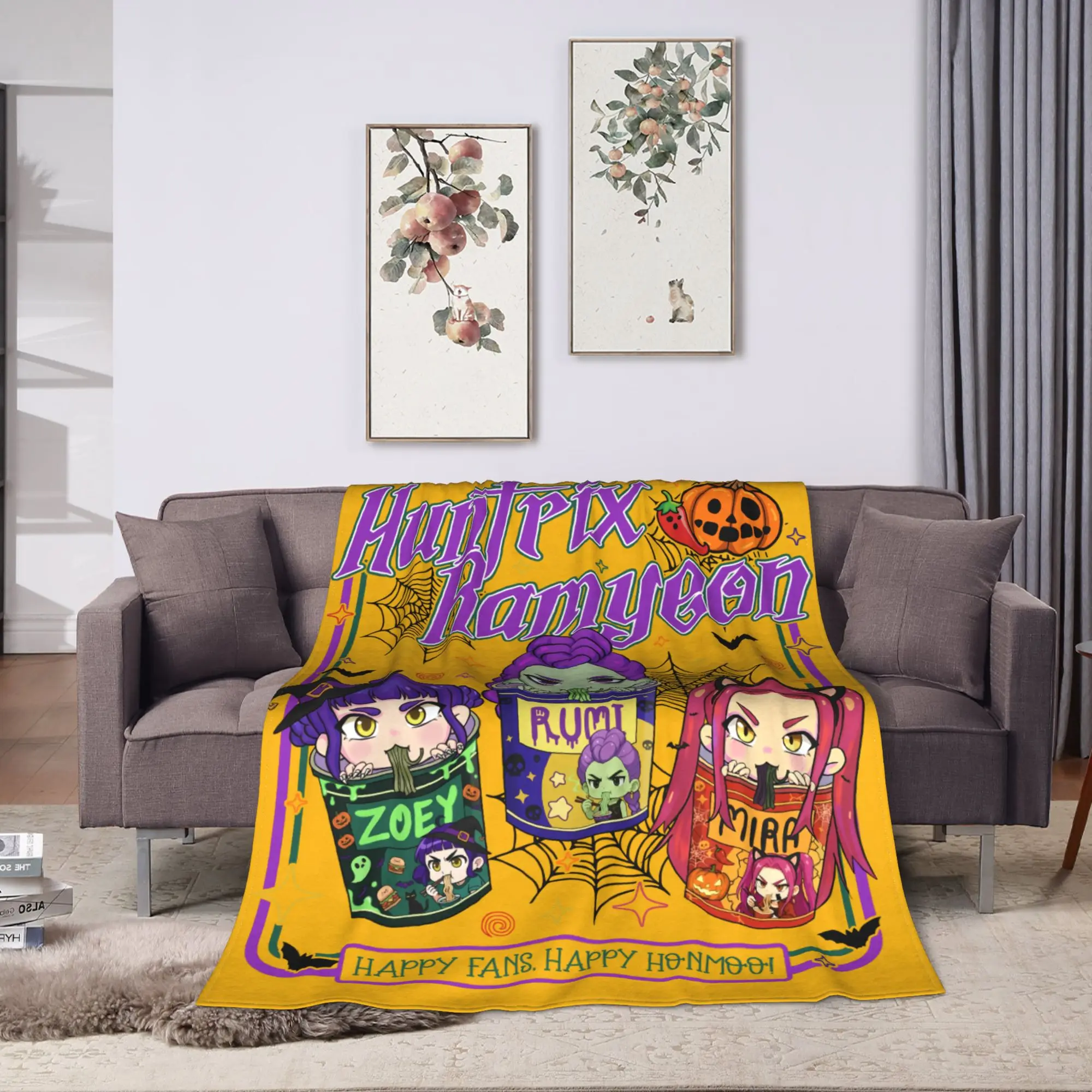 

Demon Hunters Huntrix Halloween Blanket Fleece Plush Summer Breathable Lightweight Throw Blankets for Sofa Office Bedding Throws