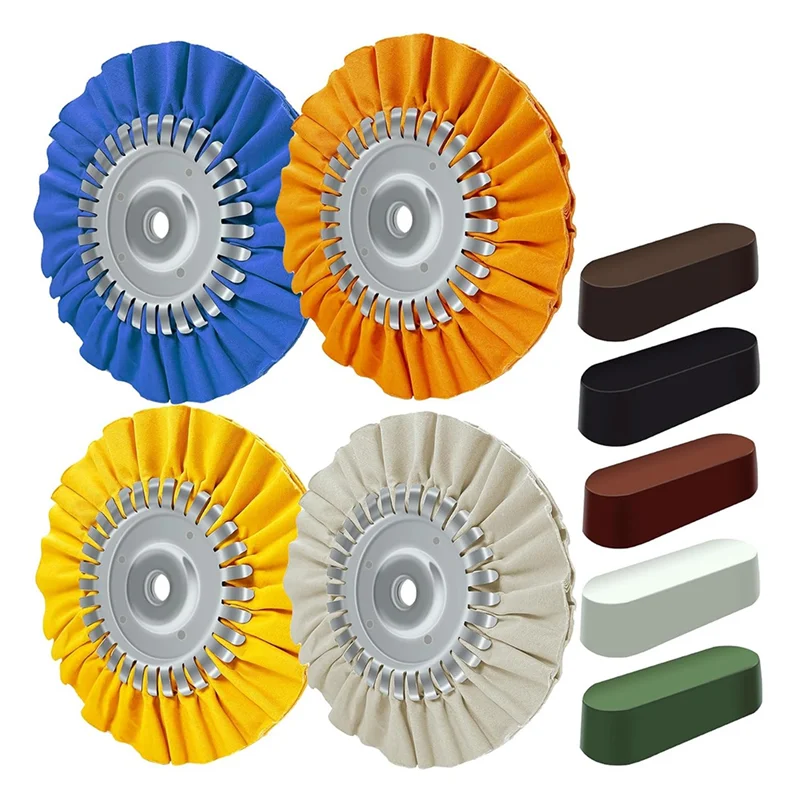 YLS-8Inch Airway Buffing Wheel, 9 ชิ้นอลูมิเนียมล้อชุดขัดเส้นผ่านศูนย์กลาง 5/8 นิ้ว Arbor Hole, ขัด Compound