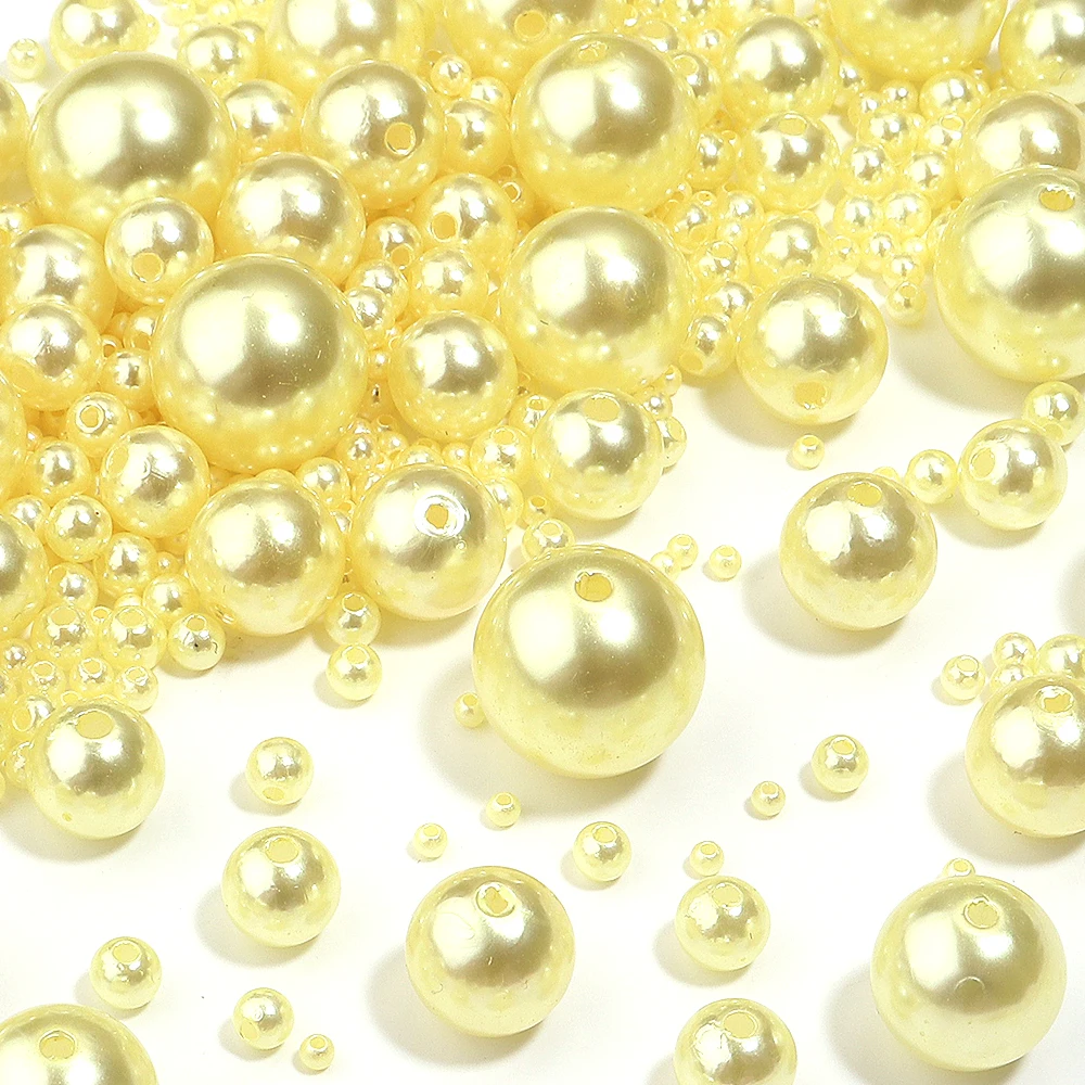 50-1000pcs 3/4/5/6/8/10/12mm Yellow ABS Imitation Pearl Beads With Hole Round Loose Beads For Jewelry Making Bracelet Necklace