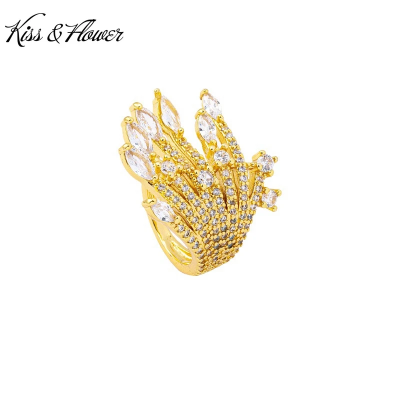 

KISS&FLOWER Gold Shiny Luxury Open Rings For Women Wedding Party Birthday Christmas Bride Mother Girlfriend Ladies Gifts RG5250