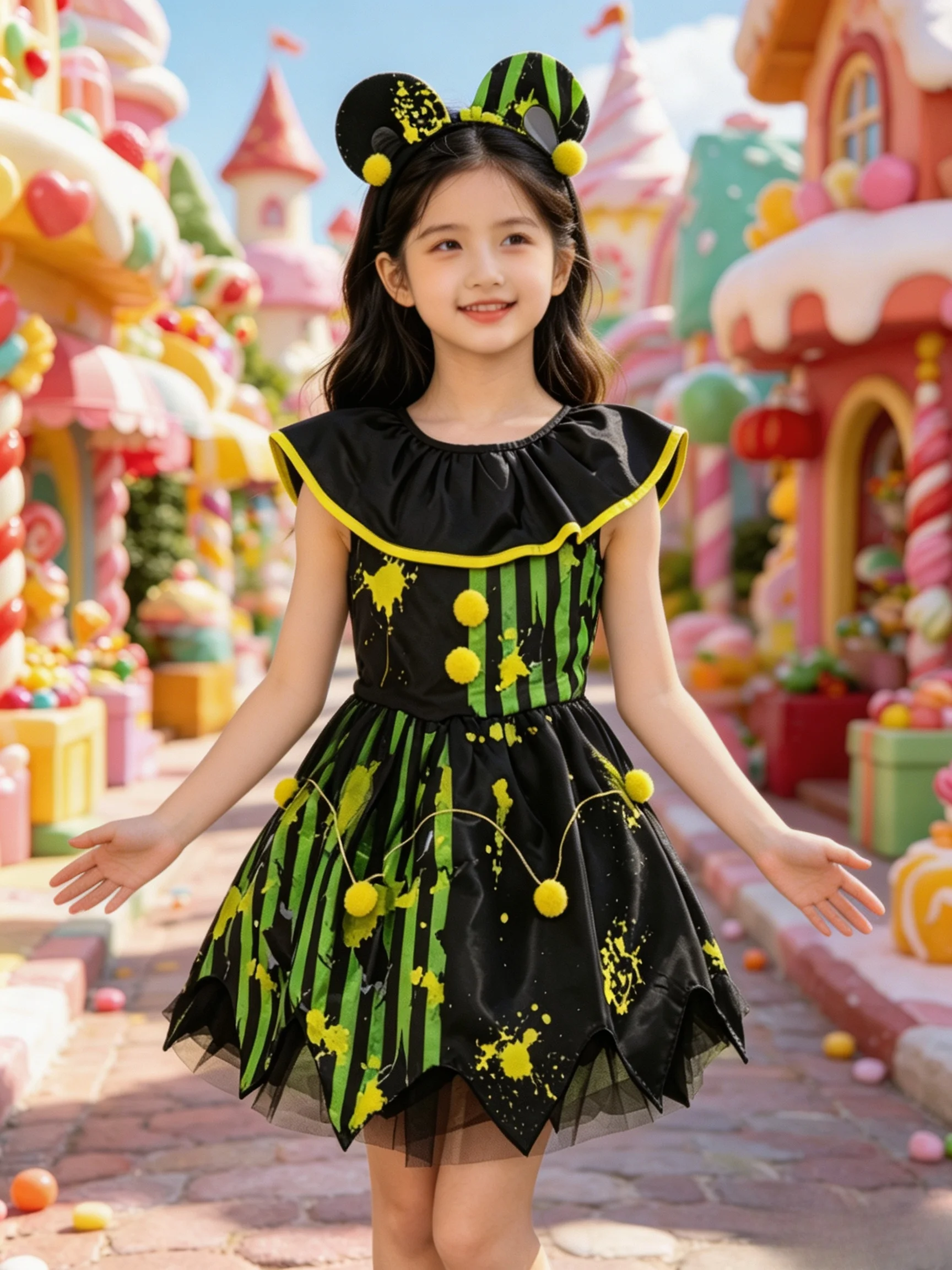 Clown-Tutu-Kleid für Mädchen, Kinderkostüm mit Ohren-Stirnband