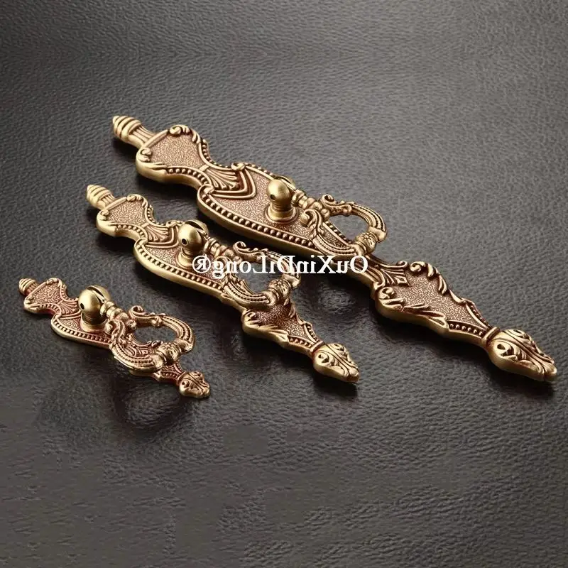 Retro 4PCS Solid Brass European Antique Furniture Handles Drawer Pulls Cupboard Wardrobe Dresser Closet TV Cabinet Pulls Knobs