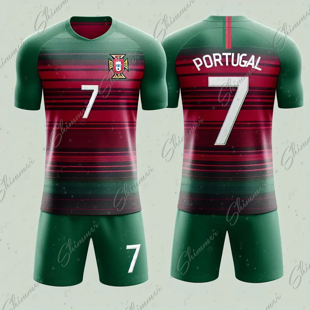 2Pc European Cup Portugal Style Raglan Sleeve Jersey Suit Training Wear FootBall Jersey For Aldult Children Father Son Kids Sets