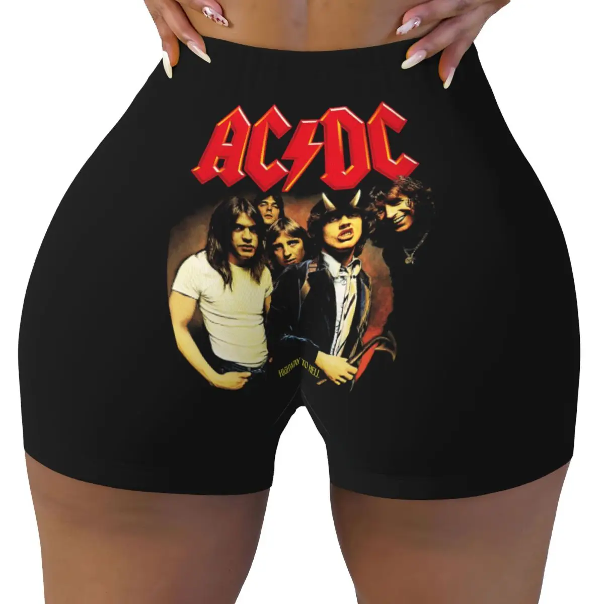 Custom Vintage Rock AC /DC Volleyball Biker Workout Shorts for Women Heavy Metal Music Band Athletic Gym Yoga Shorts