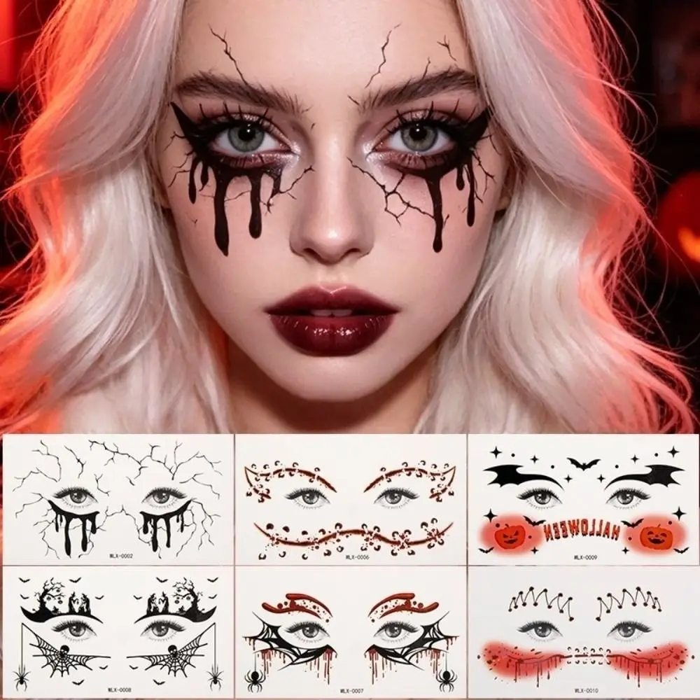 Spider Web Halloween Face Tattoo Sticker Pumpkin Realistic Halloween Face Temporary Tattoo Convenient Long Lasting