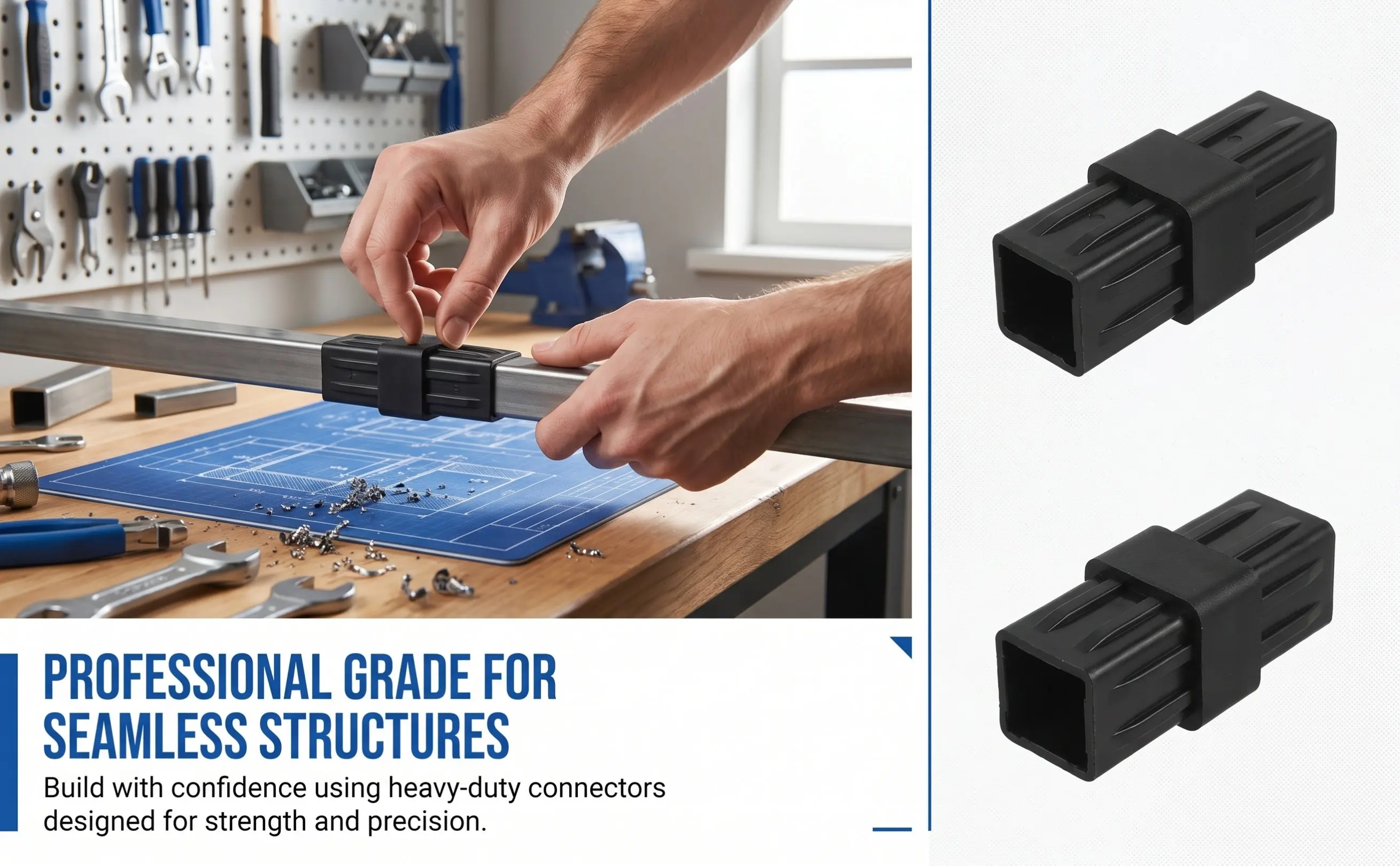 Heavy-Duty 20x20mm Square Tube Connector, Plastic Structural Coupler for AC Pipes (10pcs)