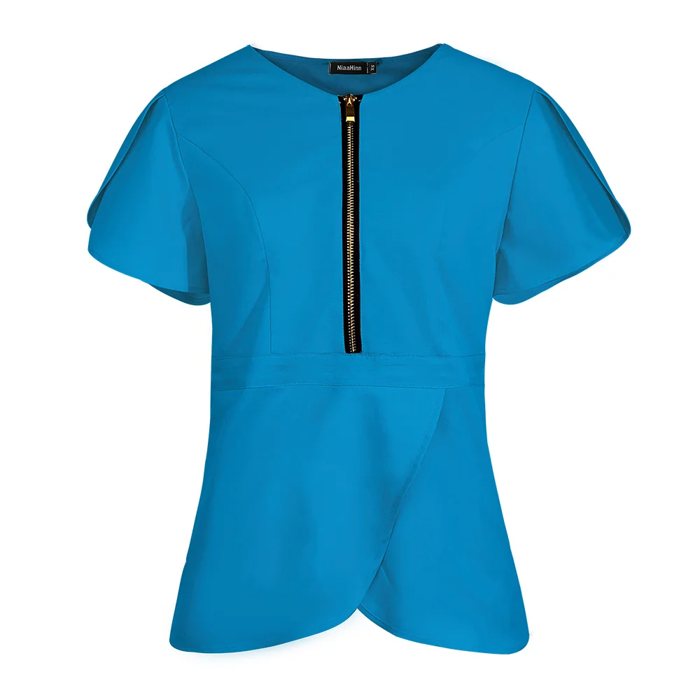 Oversized Scrubs Tops Voor Dames Spa Tandarts Klinisch Scrub Uniform Effen Kleur V-Hals Blouse Dierenwinkel Verpleegster Kostuum Met Korte Mouwen