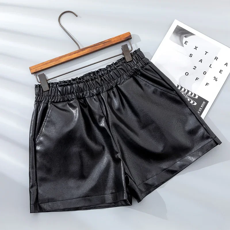 Frau Sexy Öffnen Gabelung Shorts PU Leder Schwarz Ouvert Leggings Versteckte Zipper Falten Tasche Atmungs Heißer Paar Sex Spiel Hose