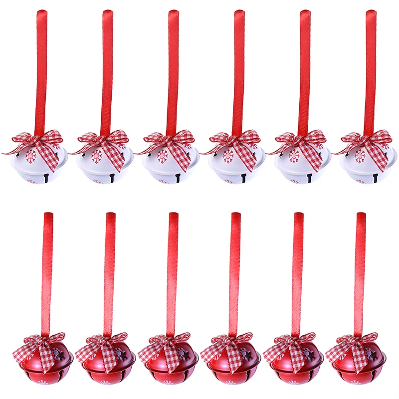 

12PCS Christmas Snowflake Jingle Bell With Bowknot Christmas Tree Hanging Bells Xmas Party Home Decor Supply 2025 New Year Gifts