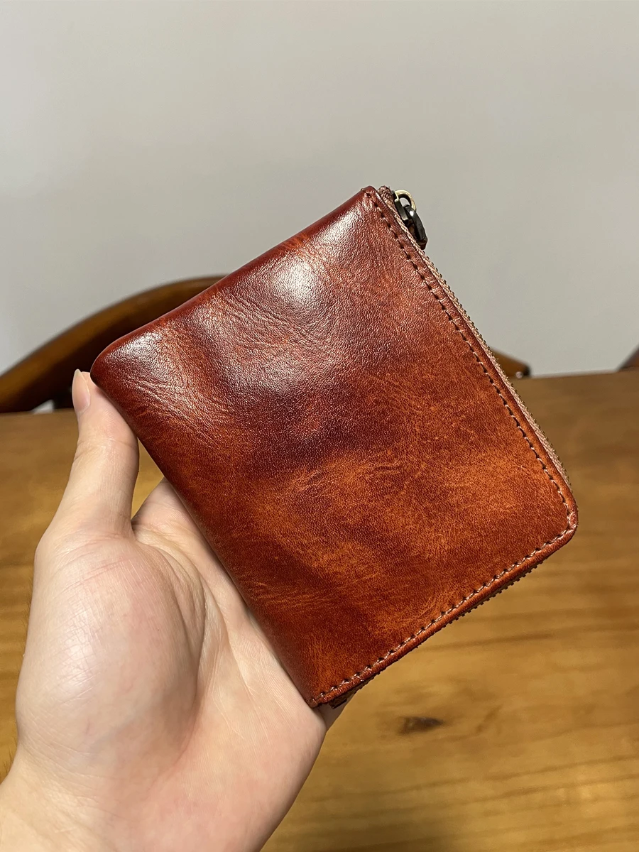 Vintage handmade vegetable tanned cowhide men women coin purse simple fashion high quality real leather driver's license wallet