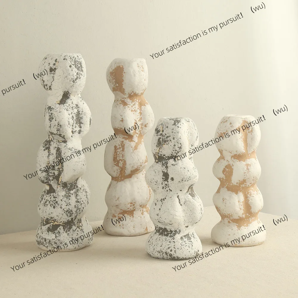 Nordic retro ceramic candle holder, dining table atmosphere ceramic handicraft ornament, ceramic candle holder